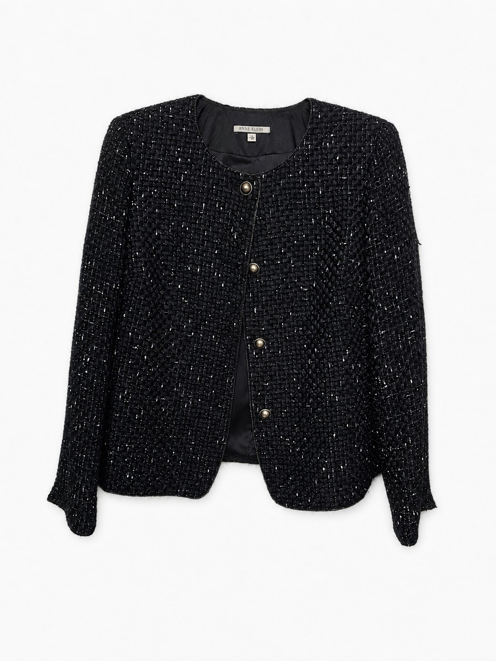 Anne Klein Black Tweed Sparkle Button Jacket